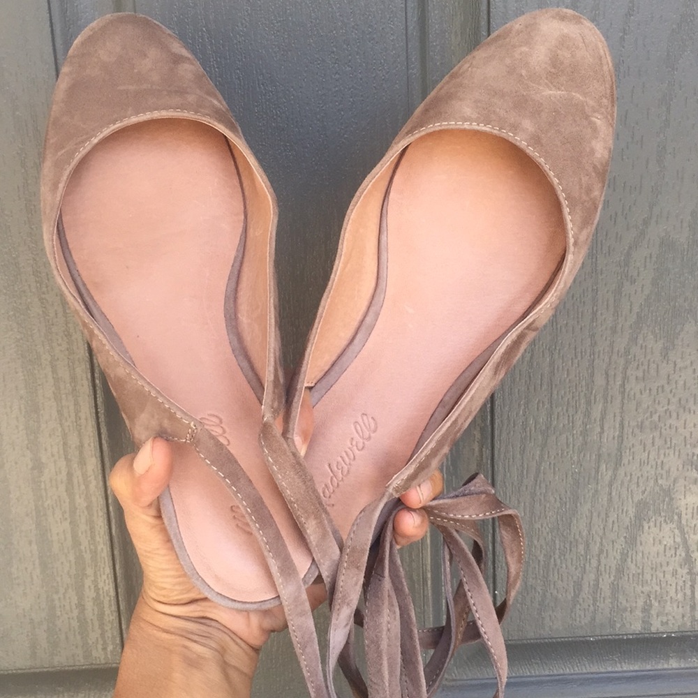 Madewell tan suede ankle wrap flats